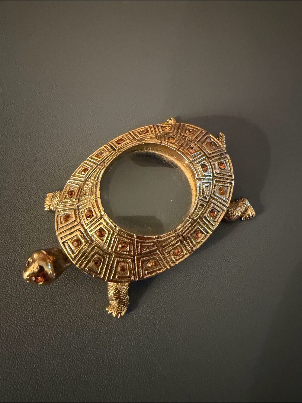 Turtle Magnifying Eye Glass embellished with citrine stones